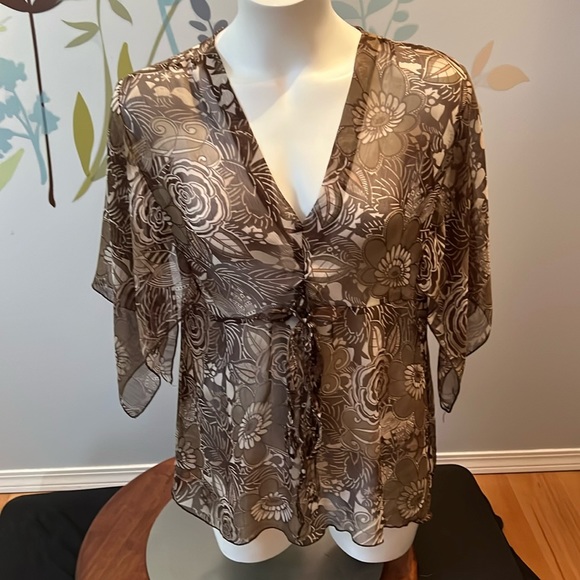 4/$20 Sheer Top with Waist Cinch string and butterfly Sleeves - Picture 1 of 6